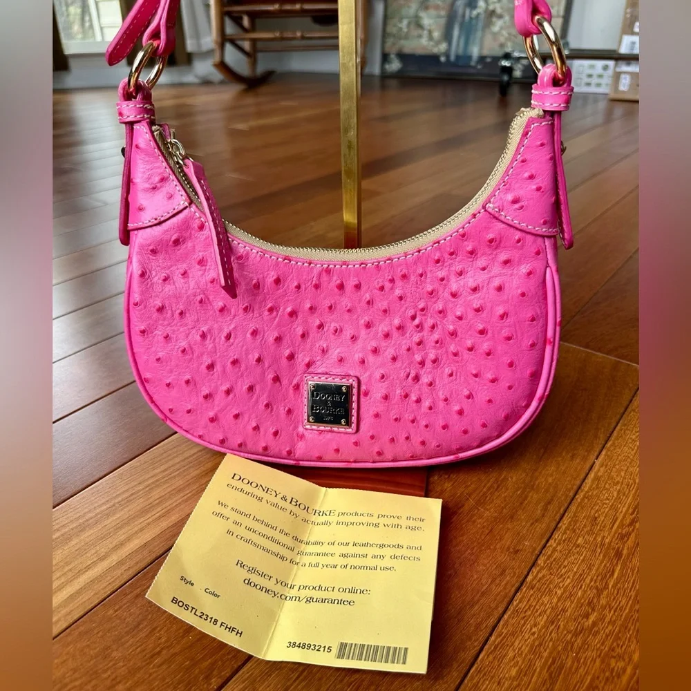 Dooney & Bourke Ostrich Embossed Leather Hobo Bag from the Ostrich Collection - Picture 2 of 11